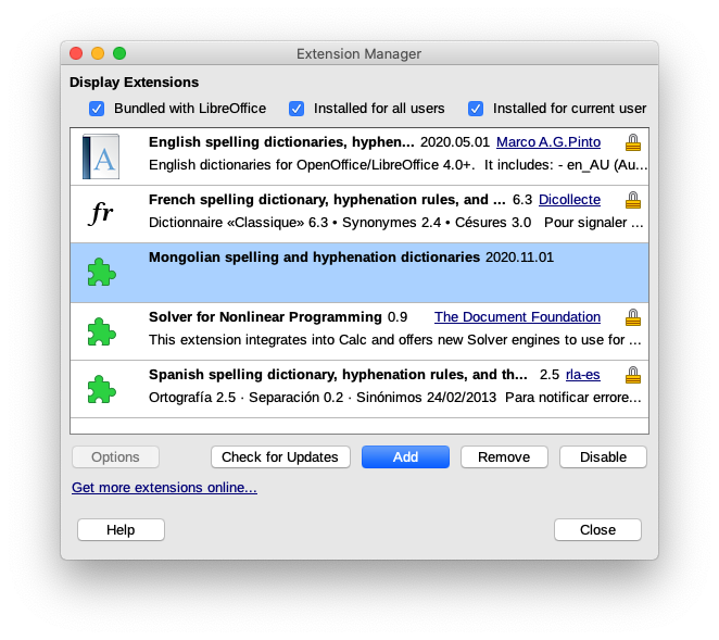 libreoffice extension manager